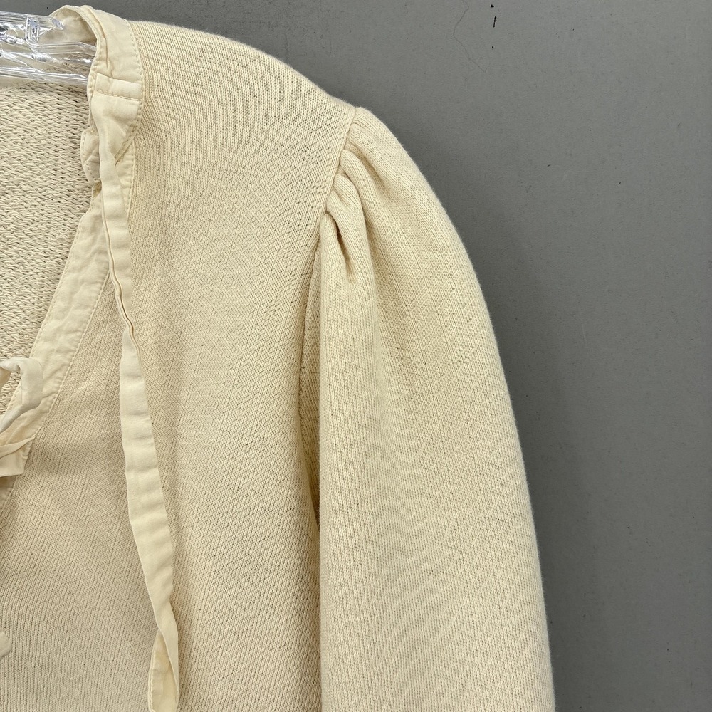 Ulla Johnson Sweater XS P‎ Cotton V Neck Tie Ruffle Puff Sleeve Alba Pullover - Picture 5 of 16